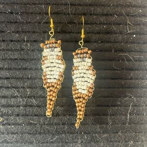 Handcrafted OTTERS Beaded Earrings in Brown and Gold